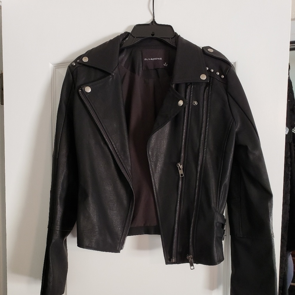Faux leather black jacket studded